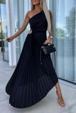 Formal Oblique Collar Sleeveless Irregular Hem Cinch Waist Party Evening Pleated Fishtail Midi Dresses
