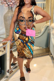 Casual Figure Print U Neck Sleeveless Vest Bodycon Midi Tank Dresses