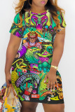 Casual Graphics PrintO Neck Short Sleeve Bodycon Mini T-shirt Dresses