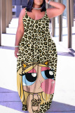 Sexy Graphics Print Backless Spaghetti Strap Floor Length Vacation Baggy Sundress Slip Maxi Dress