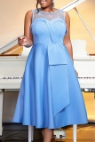 Party Formal Evening Hot Drill Ombre Print Sleeveless O Neck Mesh A Line Pleated Maxi Dresses