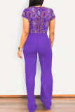 Casual Geometric Print O Neck Short Sleeve Pocket Crop T-Shirt And Straight Leg Pants Two Pieces Tourser Sets