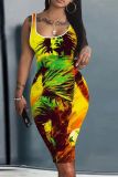 Casual Figure Print U Neck Sleeveless Bodycon Midi Tank Dresses