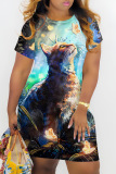 Casual Graphics PrintO Neck Short Sleeve Bodycon Mini T-shirt Dresses