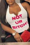 Sexy Letter Print Sleeveless U Neck Fitted Cropped Tank Top