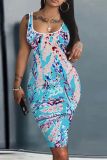 Casual Graphics Print U Neck Sleeveless Bodycon Midi Tank Dresses
