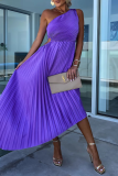 Formal Oblique Collar Sleeveless Irregular Hem Cinch Waist Party Evening Pleated Fishtail Midi Dresses