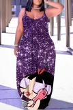 Sexy Graphics Print Backless Spaghetti Strap Floor Length Vacation Baggy Sundress Slip Maxi Dress