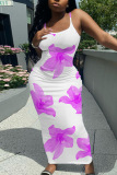 Sleeveless Casual Graphics Print Backless Spaghetti Strap Long Bodycon Maxi Slip Dress