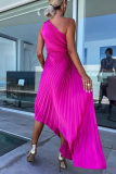 Formal Oblique Collar Sleeveless Irregular Hem Cinch Waist Party Evening Pleated Fishtail Midi Dresses