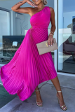 Formal Oblique Collar Sleeveless Irregular Hem Cinch Waist Party Evening Pleated Fishtail Midi Dresses