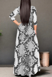 Casual Graphics Print V Neck Half Sleeve Floor Length Belted Long Vacation A Line Maxi Dress