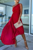 Formal Oblique Collar Sleeveless Irregular Hem Cinch Waist Party Evening Pleated Fishtail Midi Dresses