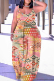Sexy Graphics Print Backless Spaghetti Strap Floor Length Vacation Baggy Sundress Slip Maxi Dress