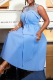 Party Formal Evening Hot Drill Ombre Print Sleeveless O Neck Mesh A Line Pleated Maxi Dresses
