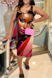 Casual Figure Print U Neck Sleeveless Vest Bodycon Midi Tank Dresses