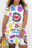 Casual Graphics PrintO Neck Short Sleeve Bodycon Mini T-shirt Dresses