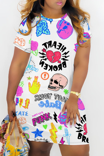 Casual Graphics PrintO Neck Short Sleeve Bodycon Mini T-shirt Dresses