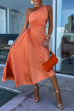 Formal Oblique Collar Sleeveless Irregular Hem Cinch Waist Party Evening Pleated Fishtail Midi Dresses