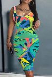 Casual Graphics Print U Neck Sleeveless Bodycon Midi Tank Dresses