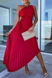 Formal Oblique Collar Sleeveless Irregular Hem Cinch Waist Party Evening Pleated Fishtail Midi Dresses