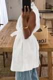 Casual Turn-back Collar Sleeveless Bandage Pocket Buttons Loose Fitting Linen Blouse