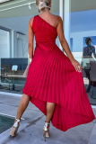 Formal Oblique Collar Sleeveless Irregular Hem Cinch Waist Party Evening Pleated Fishtail Midi Dresses