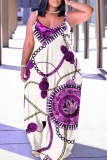 Sexy Graphics Print Backless Spaghetti Strap Floor Length Vacation Baggy Sundress Slip Maxi Dress