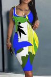 Casual Graphics Print U Neck Sleeveless Bodycon Midi Tank Dresses