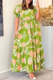 Floral Print Square Neck Hubble-Bubble Sleeve Ruffle Hem Vacation Long A Line Maxi Sundress