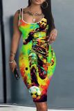 Casual Figure Print U Neck Sleeveless Bodycon Midi Tank Dresses