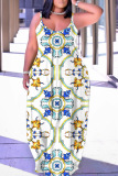 Sexy Graphics Print Backless Spaghetti Strap Floor Length Vacation Baggy Sundress Slip Maxi Dress