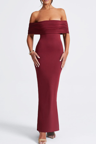 Flutter Sleeve Off Shoulder Backless Hollow Out Ruched Long Formal Party Evening Prom Bodycon Maxi Dress