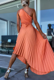 Formal Oblique Collar Sleeveless Irregular Hem Cinch Waist Party Evening Pleated Fishtail Midi Dresses
