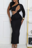 Sequins Backless Oblique Collar Single Sleeve Cut Out Lace Up Formal Party Evening Long Bodycon Maxi Dress
