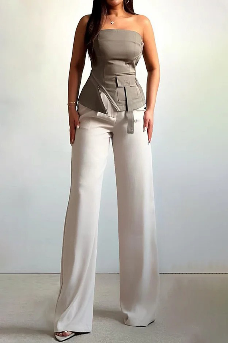 Strapless tube top & Wide-leg pants set