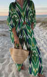 Casual Vintage Graphics Print Turndown Collar Short Sleeve Blouse And Wide Leg Pants Vacation Two Pieces Trouser Sets