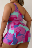 Sportswear Print Strap Design Oblique Collar Hollow Out One Pieces Swimsuit Cover Up Mini Skirts Vacation Beach Plus Size Two Pieces Swimwear