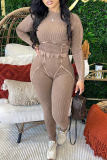 Cotton threaded O Neck Long Sleeve Distressed Skinny Jumpsuit