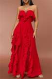 Sleeveless Backless Spaghetti Strap Ruffle Tiered Hem Front Slit Vacation Long Maxi Swing Slip Dresses