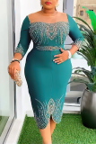 Formal Hot Drill O Neck Half Sleeve Wrapped Skirt Party Evening Bodycon Midi Mother Of the Bride Dress
