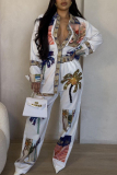 Casual Vintage Graphics Print Turndown Collar Short Sleeve Blouse And Wide Leg Pants Vacation Two Pieces Trouser Sets