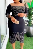 Formal Hot Drill O Neck Half Sleeve Wrapped Skirt Party Evening Bodycon Midi Mother Of the Bride Dress