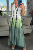 Colorblock Turndown Collar Sleeveless Pocket Ankle Length Loose Vacation A Line Linen Maxi Dress