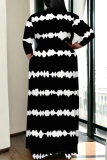 Striped Print V Neck Half Sleeve Lace Up Plus Size Loose Floor Length Vacation Maxi Dresses