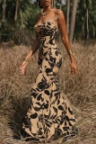 Floral Print Sleeveless Backless Cross Straps Spaghetti Strap Long Vacation Maxi Slip Sundress