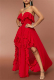 Sleeveless Backless Spaghetti Strap Ruffle Tiered Hem Front Slit Vacation Long Maxi Swing Slip Dresses