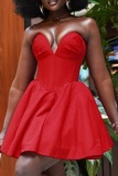 Sexy Formal Sleeveless Backless Strapless V Neck Party Evening Pleated Mini Dresses