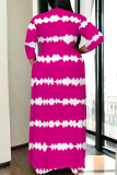 Striped Print V Neck Half Sleeve Lace Up Plus Size Loose Floor Length Vacation Maxi Dresses