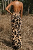 Floral Print Sleeveless Backless Cross Straps Spaghetti Strap Long Vacation Maxi Slip Sundress